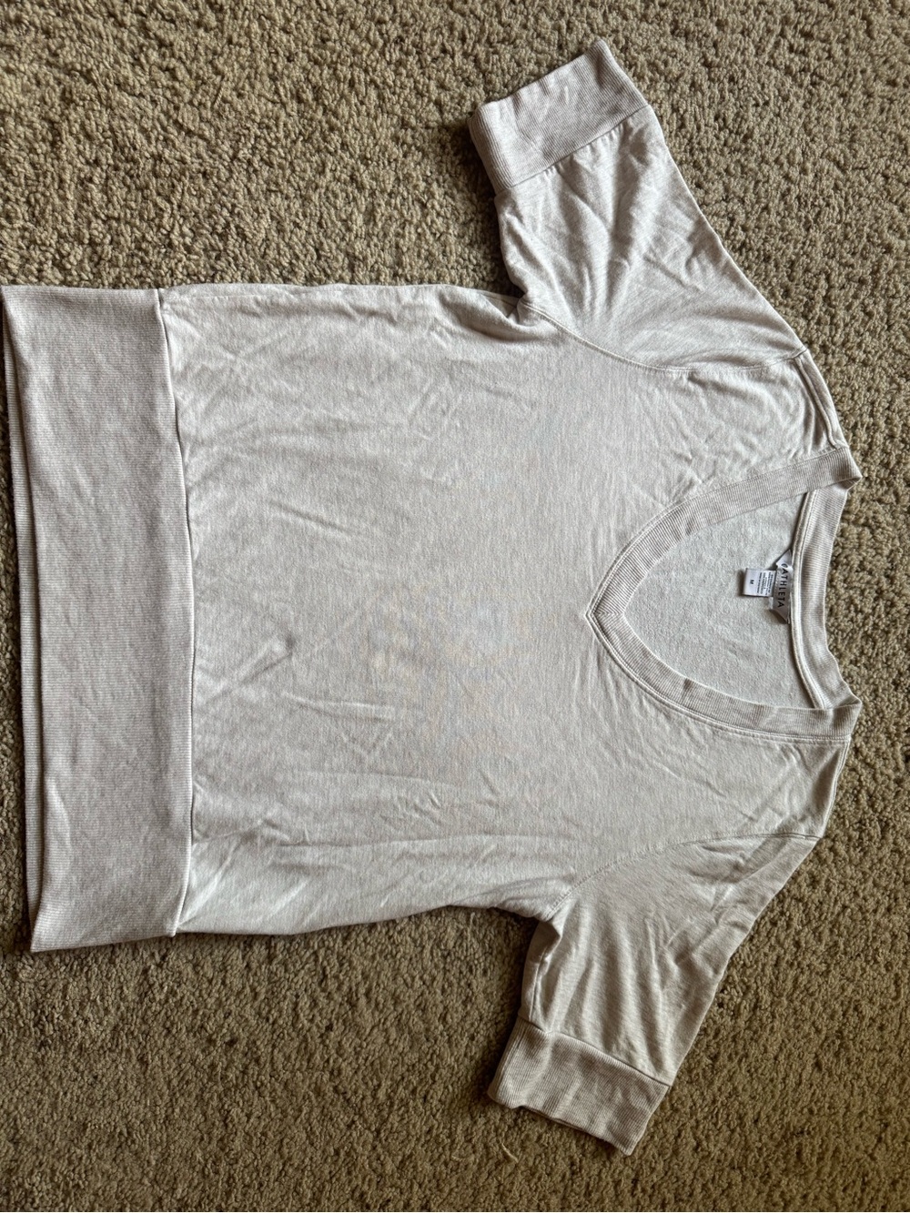 Athleta Light Cream V-Neck Short Sleeve Sweatshirt Tee